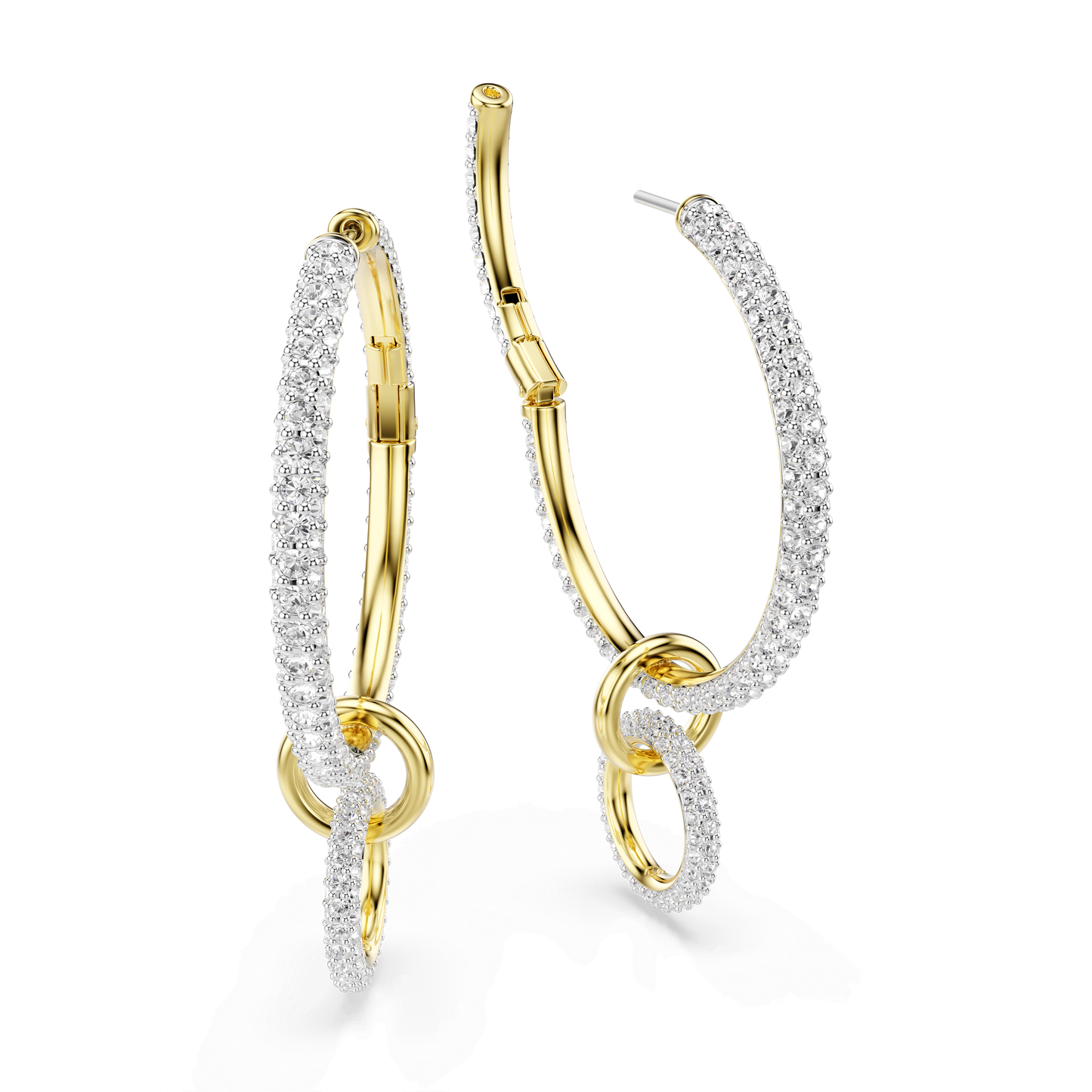 Dextera hoop earrings, Round cut, White, Gold-tone plated 5738201