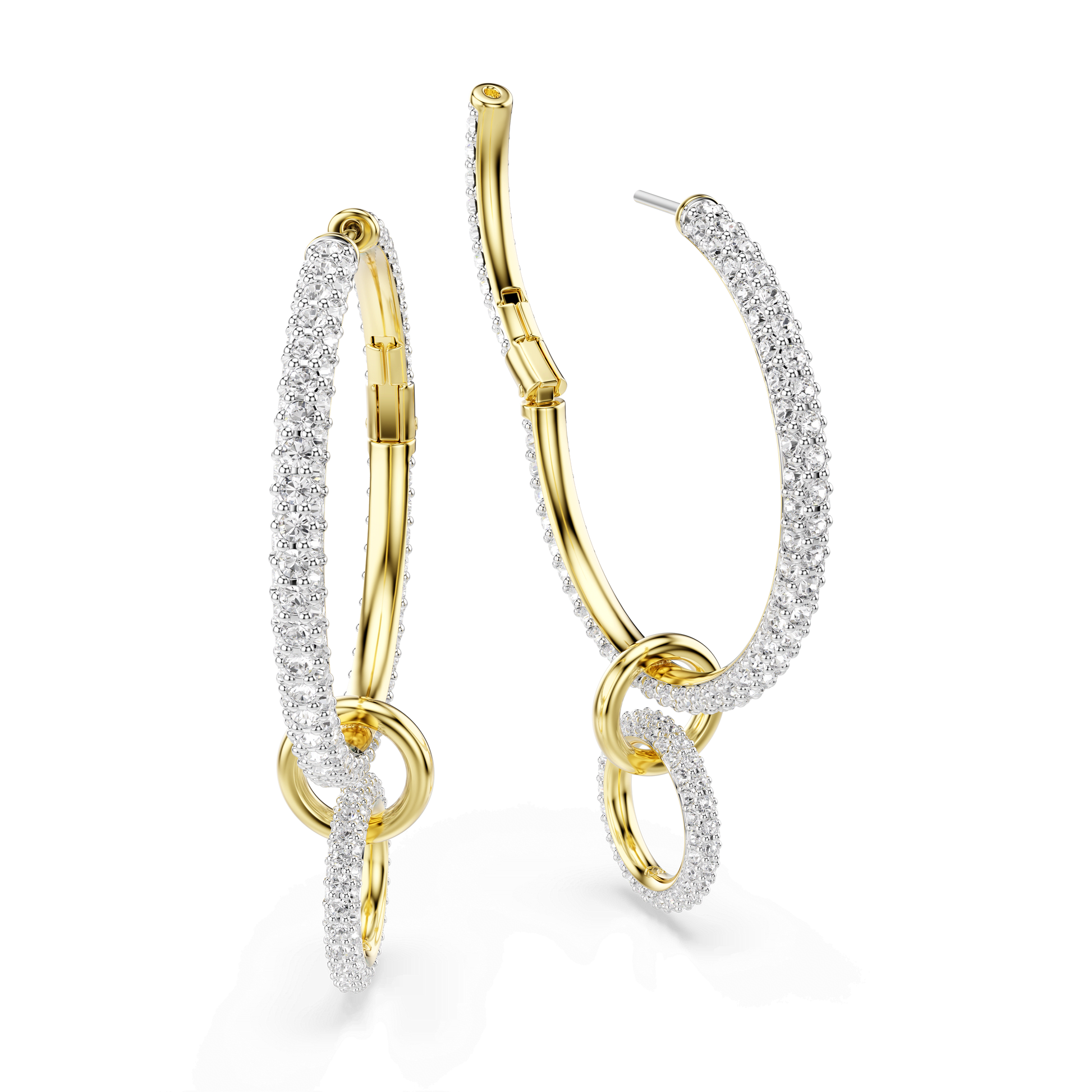 Dextera hoop earrings, Round cut, White, Gold-tone plated 5738201