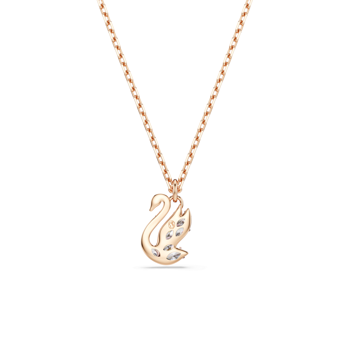 Swan pendant, Mixed cuts, Swan, White, 18K rose gold finish
