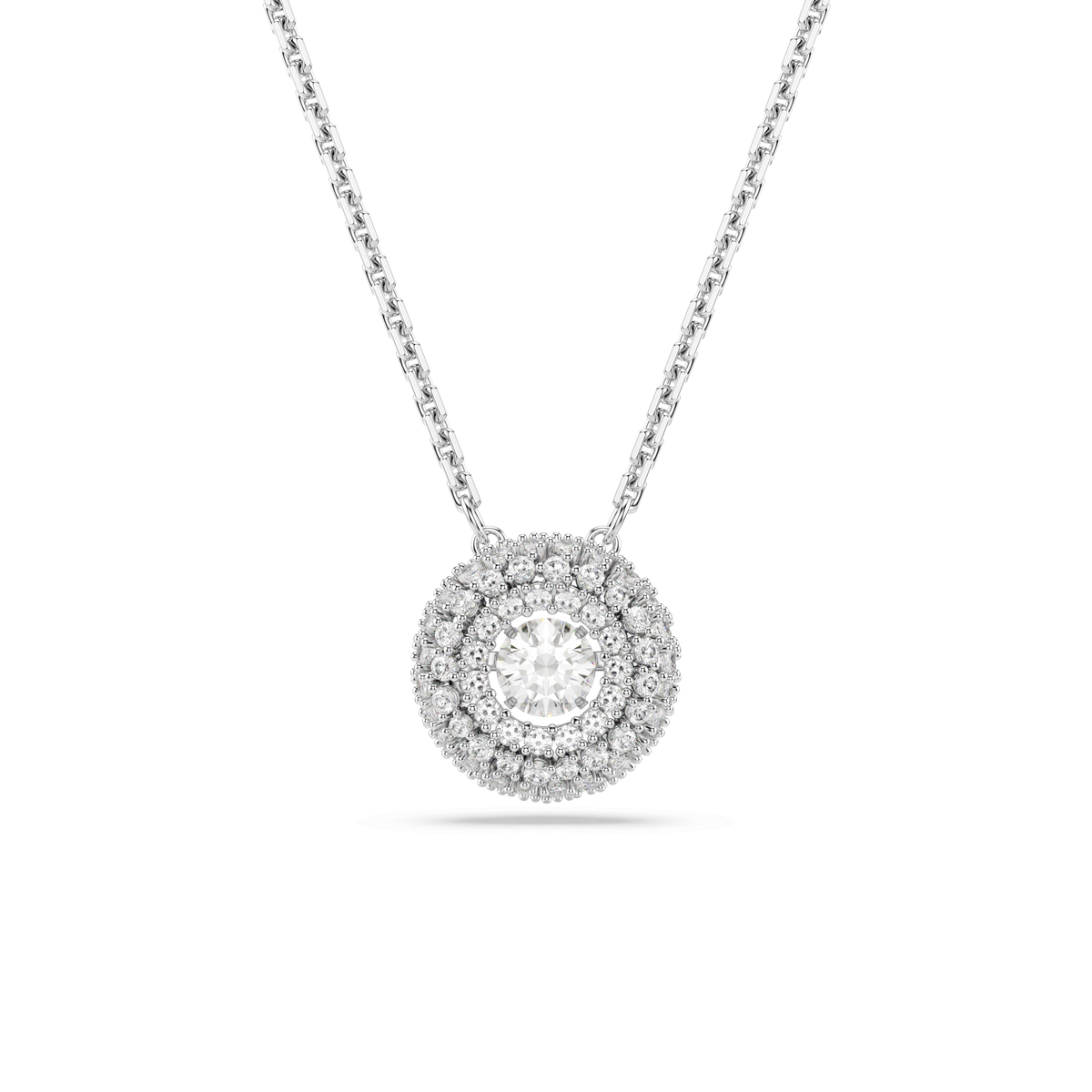 Sublima pendant, Round cut, White, Rhodium plated