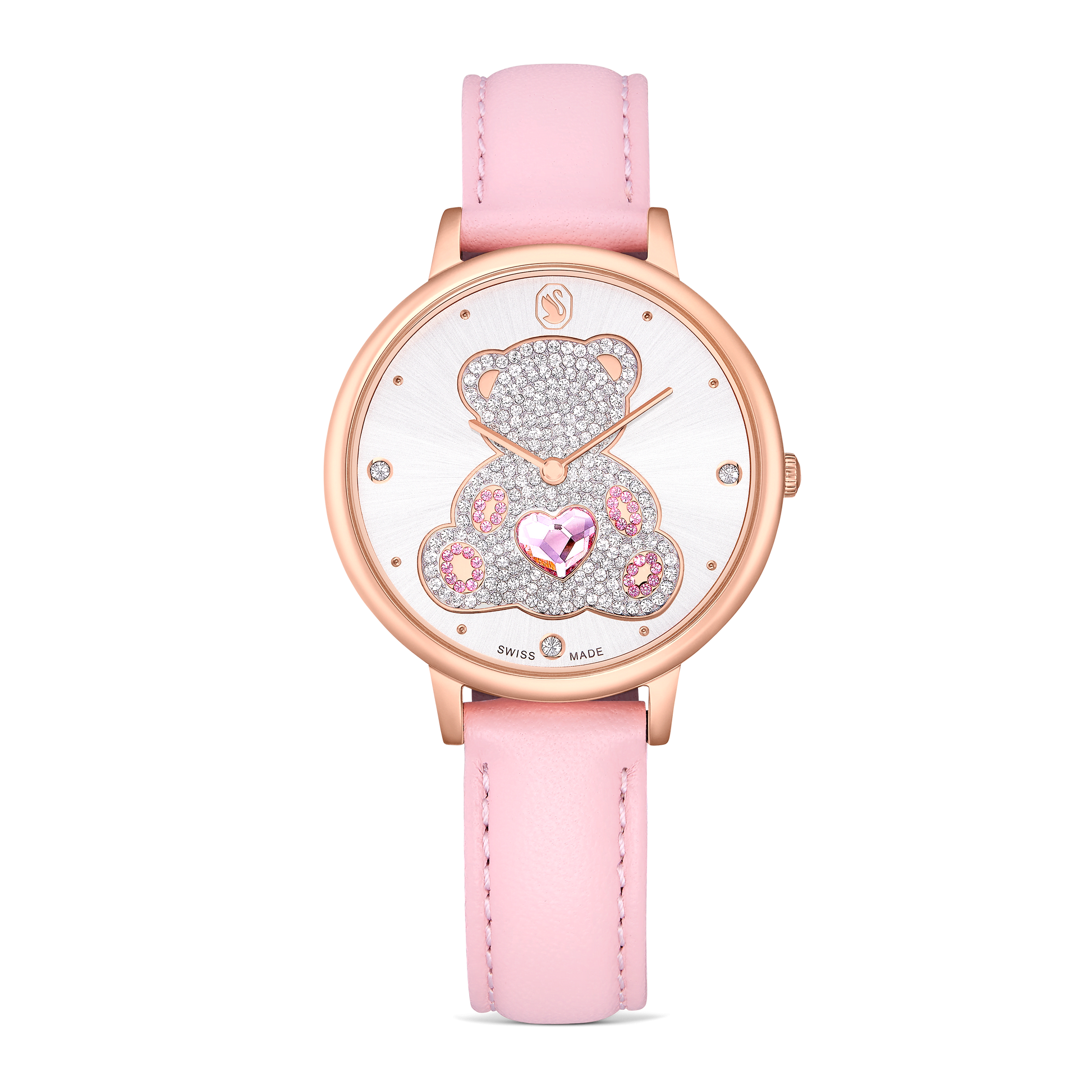 Teddy watch, Swiss Made, Leather strap, Pink, Rose gold-tone finish 5739838