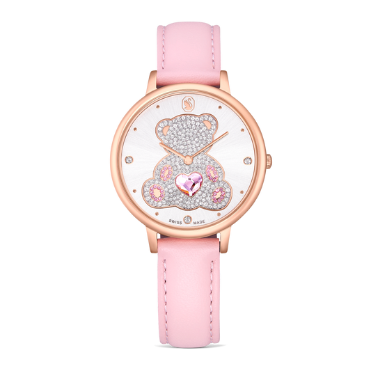 Teddy watch, Swiss Made, Leather strap, Pink, Rose gold-tone finish 5739838