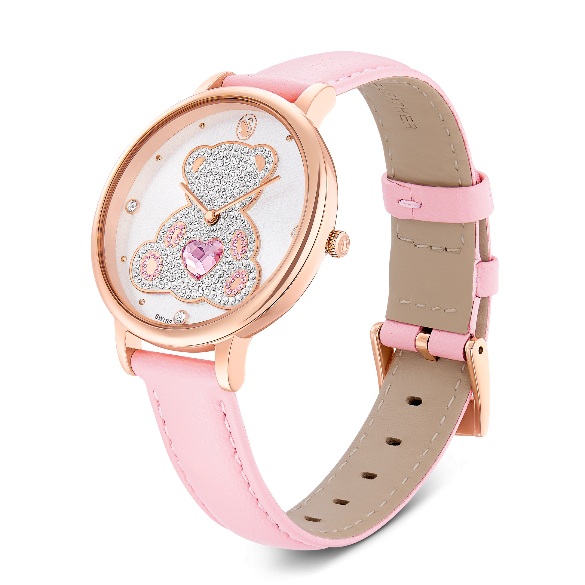Teddy watch, Swiss Made, Leather strap, Pink, Rose gold-tone finish 5739838