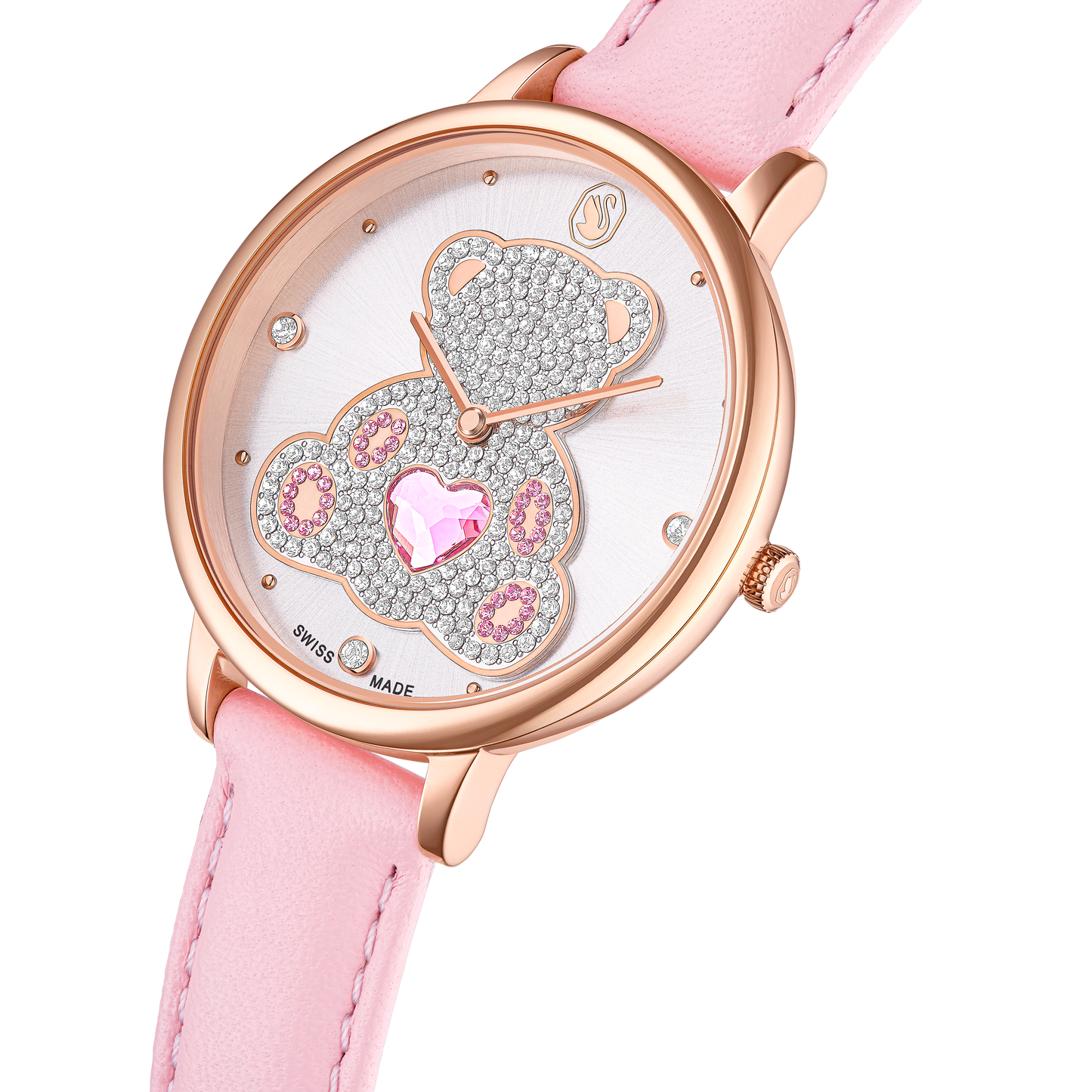 Teddy watch, Swiss Made, Leather strap, Pink, Rose gold-tone finish 5739838