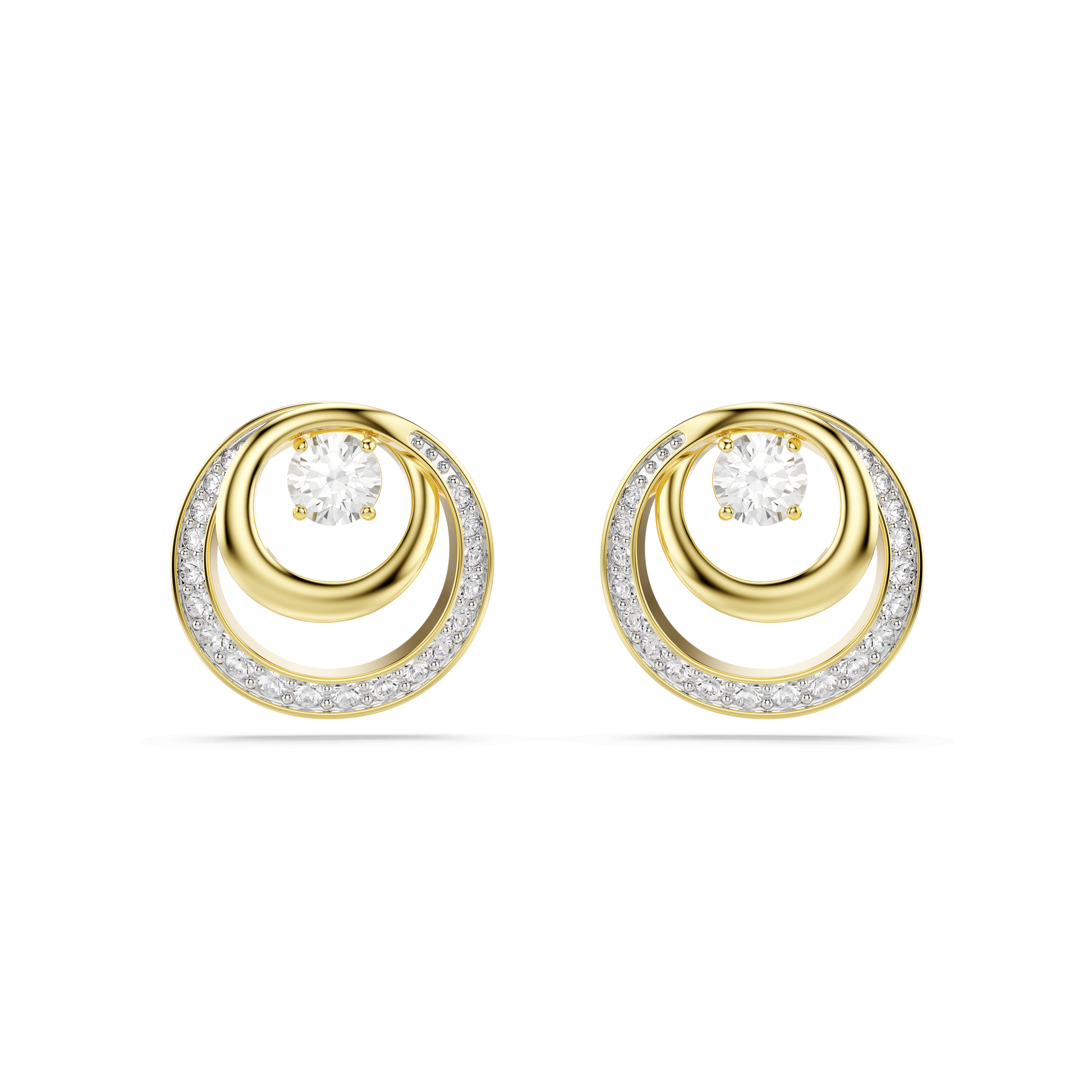 Hyperbola stud earrings, Round cut, White, Gold-tone plated 5740407
