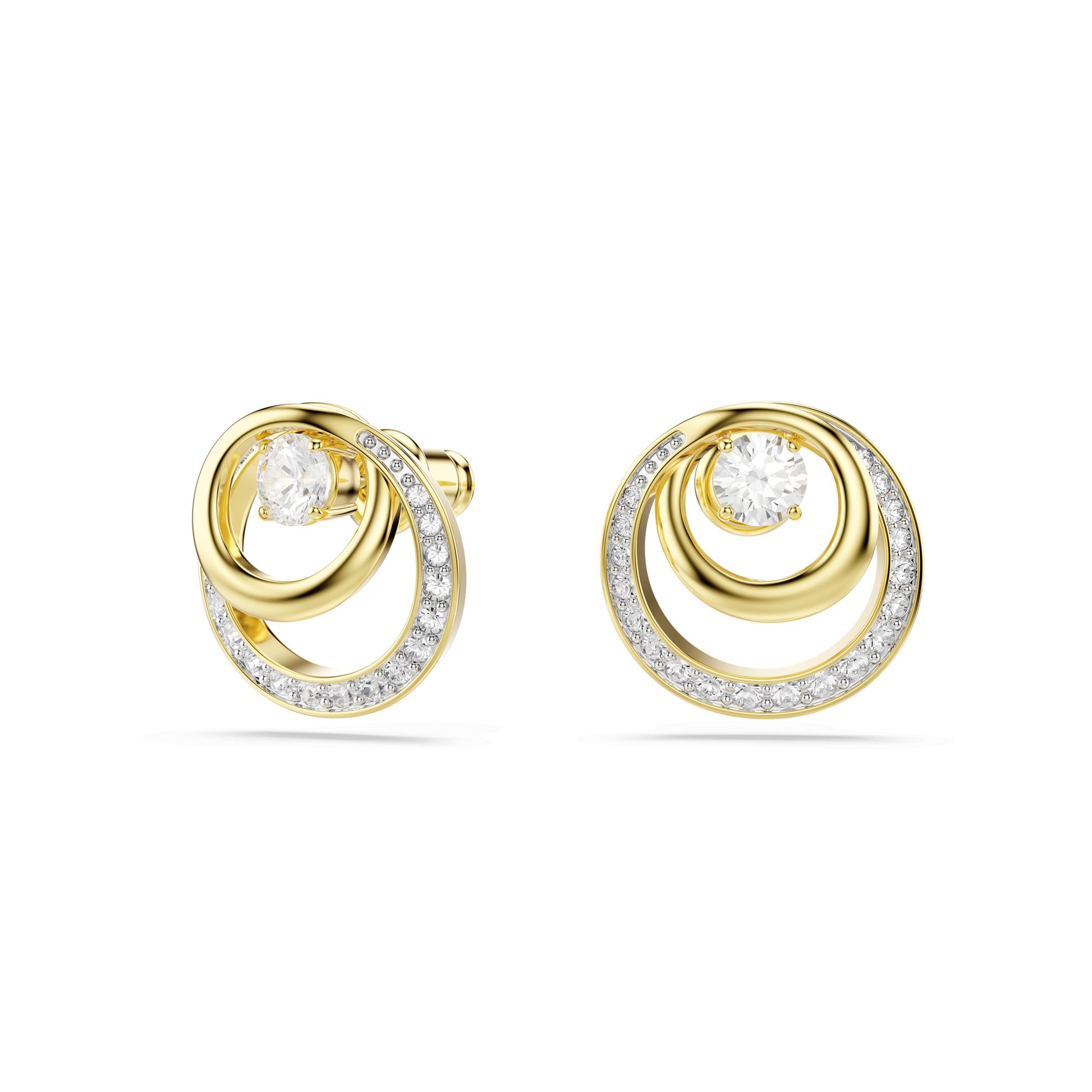 Hyperbola stud earrings, Round cut, White, Gold-tone plated 5740407