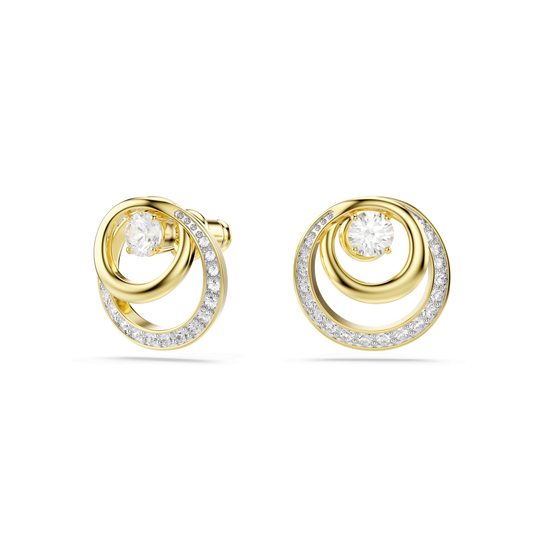 Hyperbola stud earrings, Round cut, White, Gold-tone plated 5740407