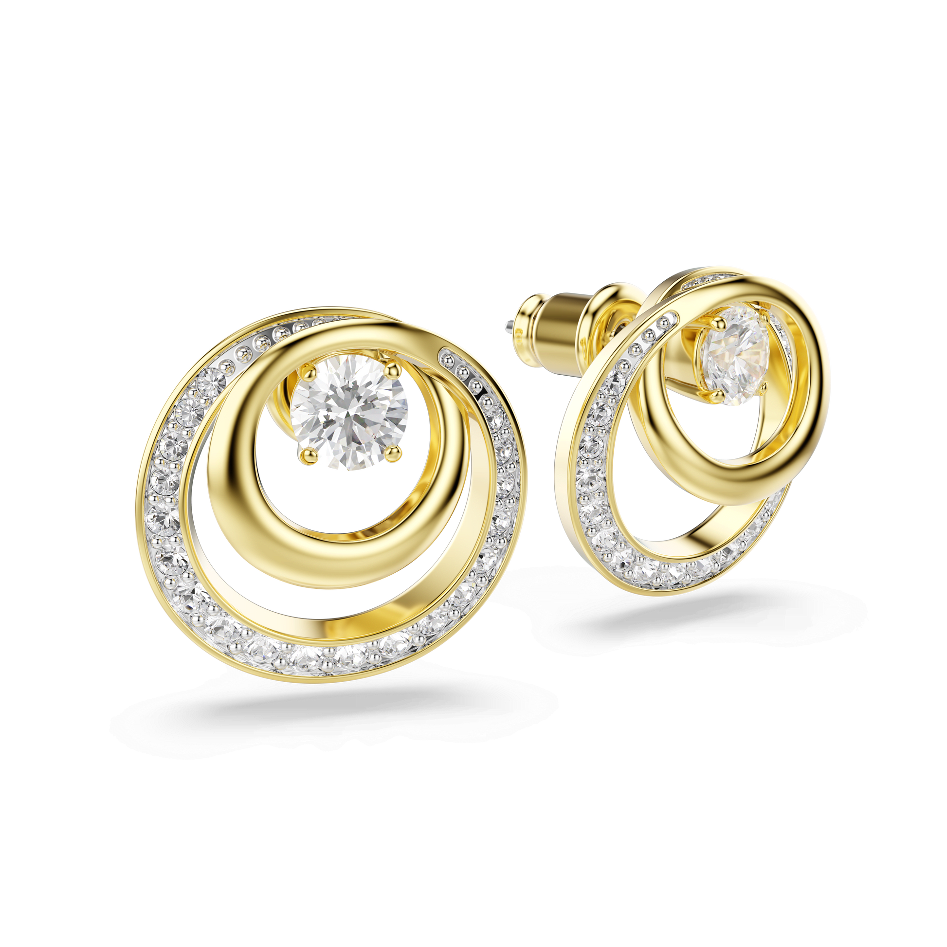 Hyperbola stud earrings, Round cut, White, Gold-tone plated 5740407