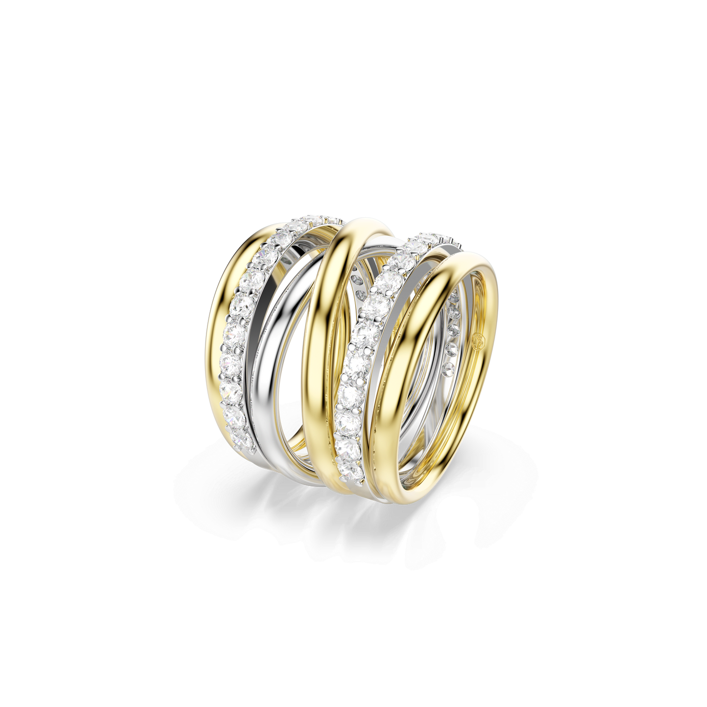 Hyperbola cocktail ring, Round cut, White, Mixed metal finish 5740413