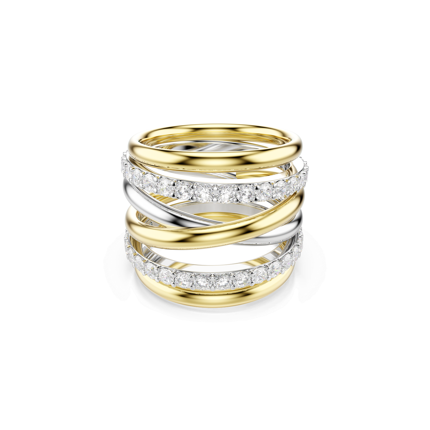 Hyperbola cocktail ring, Round cut, White, Mixed metal finish 5740414