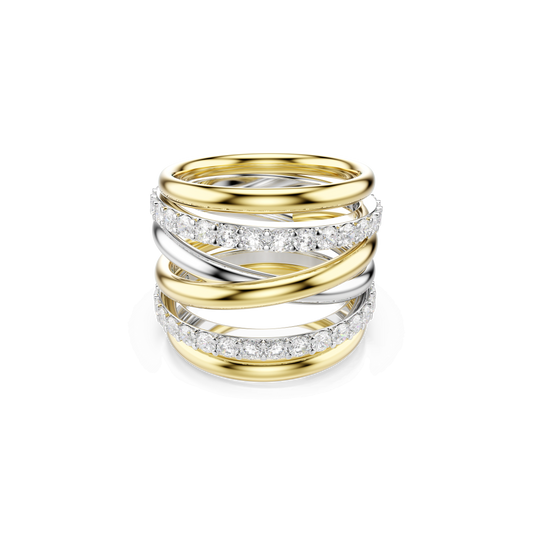 Hyperbola cocktail ring, Round cut, White, Mixed metal finish 5740414