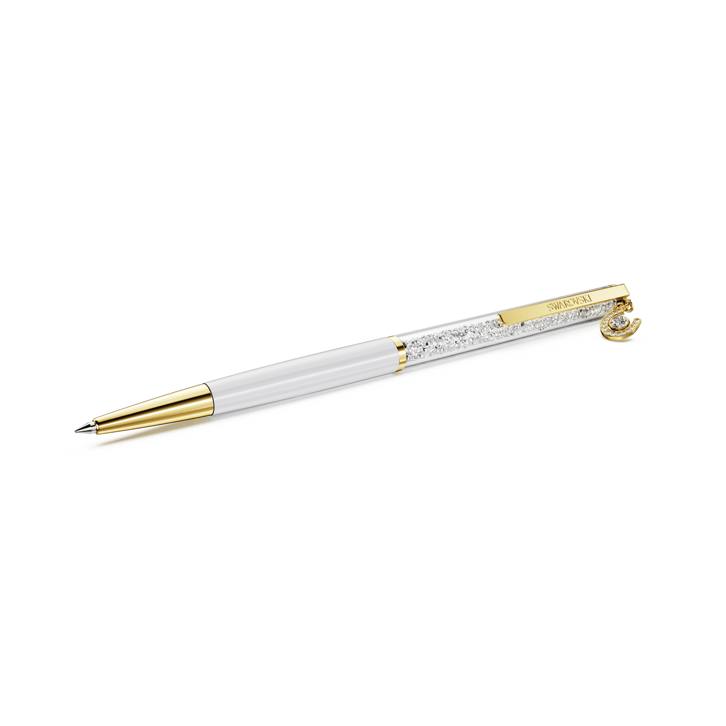 Crystalline ballpoint pen, Horse shoe, White, White lacquered, Gold-tone plated 5740699