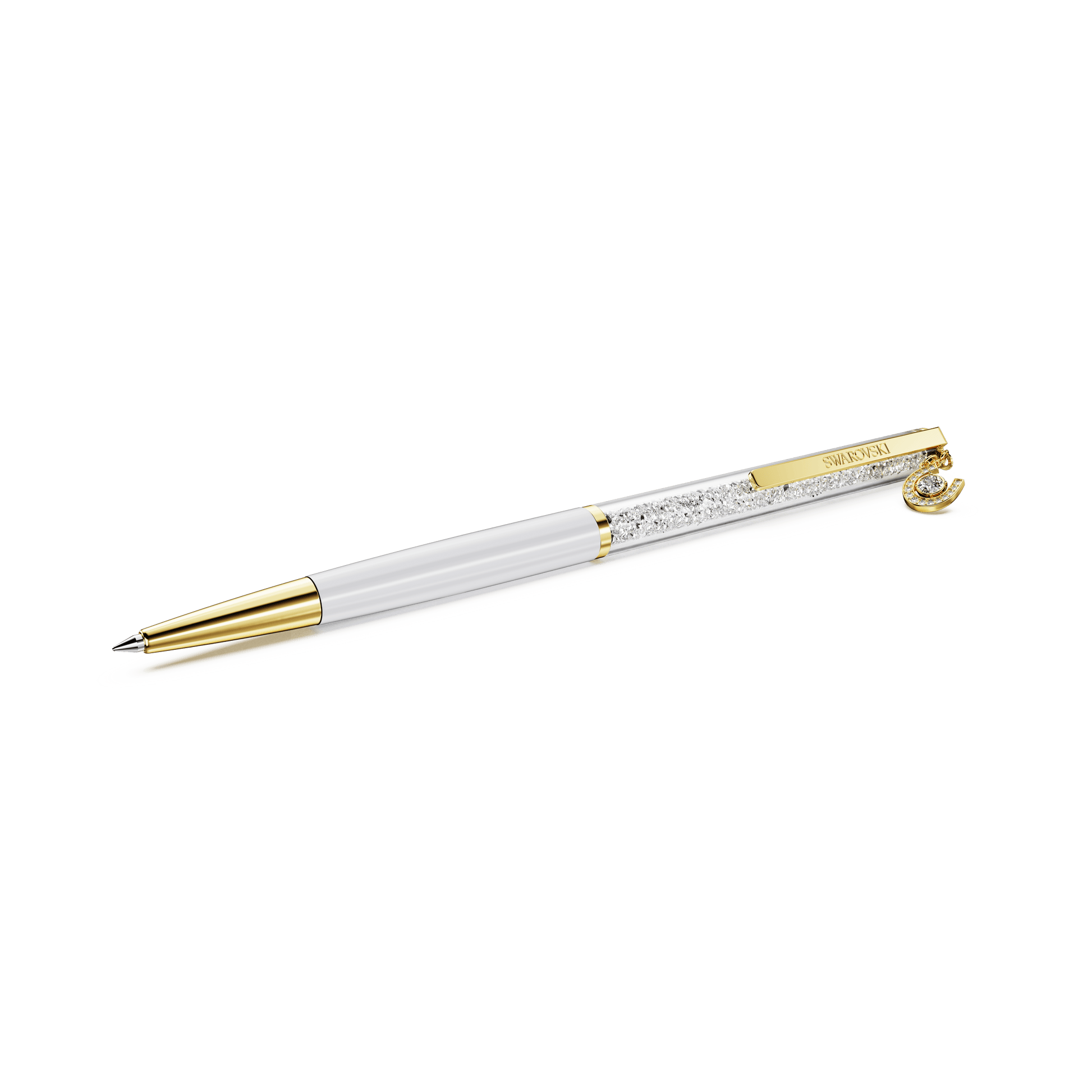 Crystalline ballpoint pen, Horse shoe, White, White lacquered, Gold-tone plated 5740699