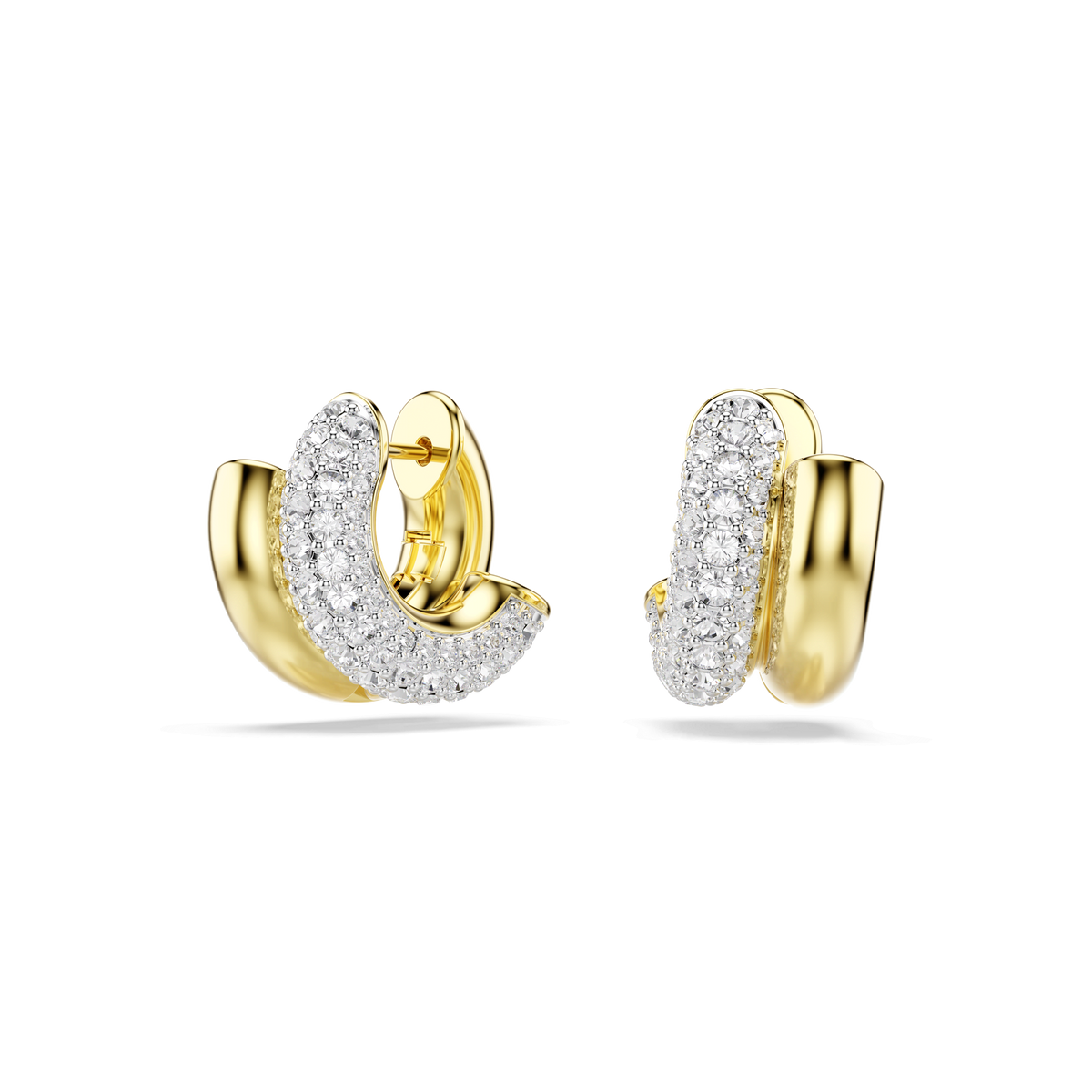 Dextera hoop earrings, Round cut, Mini, White, 18K gold finish