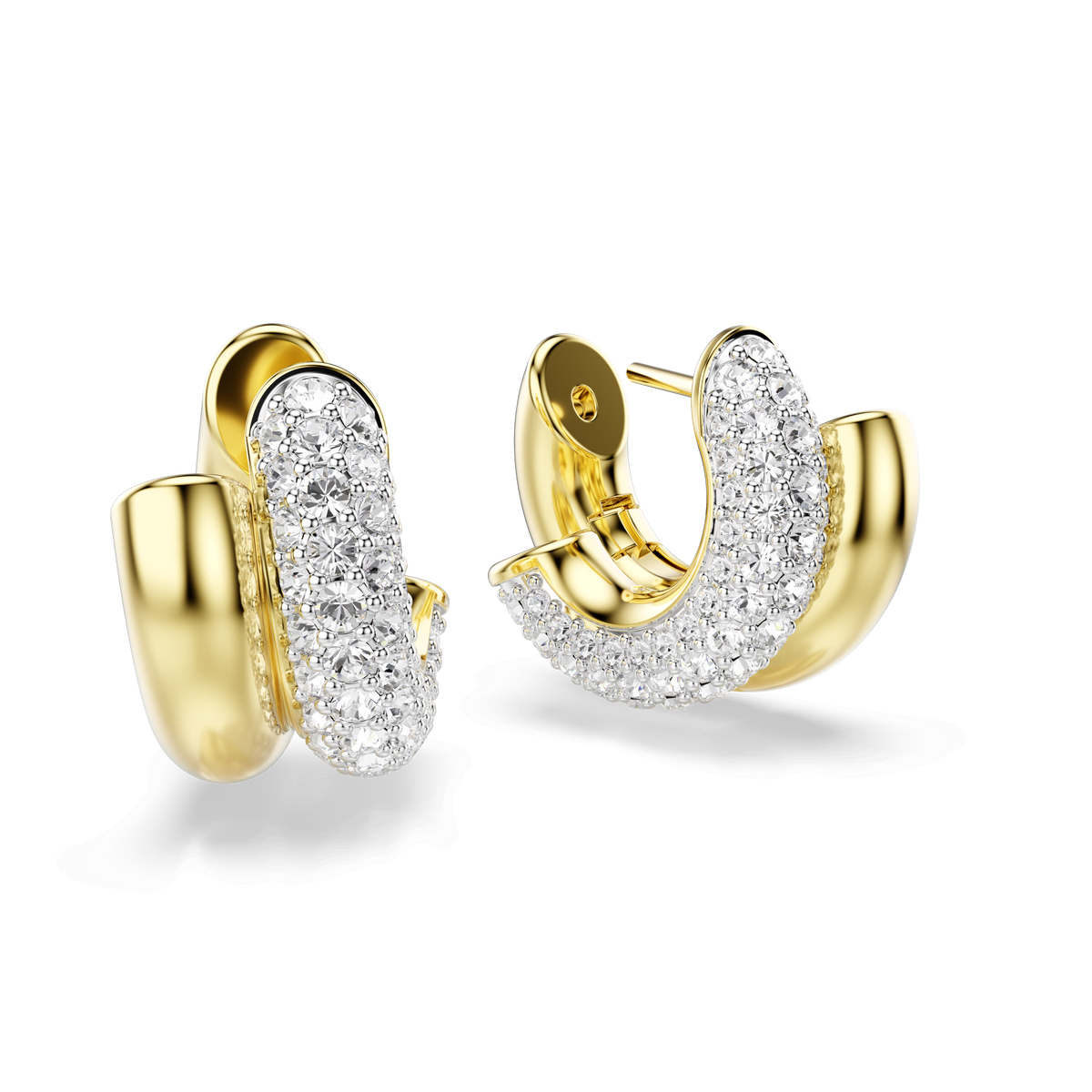 Dextera hoop earrings, Round cut, Mini, White, 18K gold finish