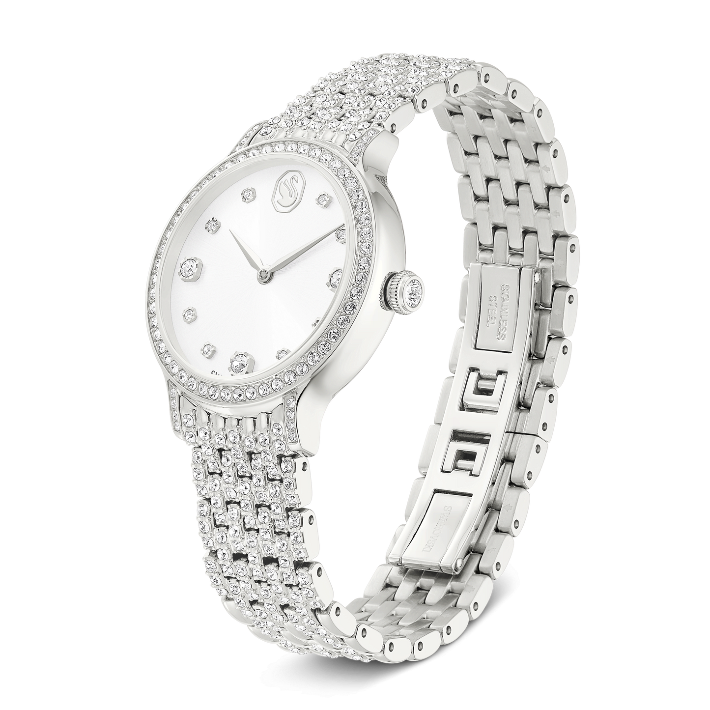 Imber oval watch, Swiss Made, Metal bracelet, Silver tone, Stainless steel 5741229