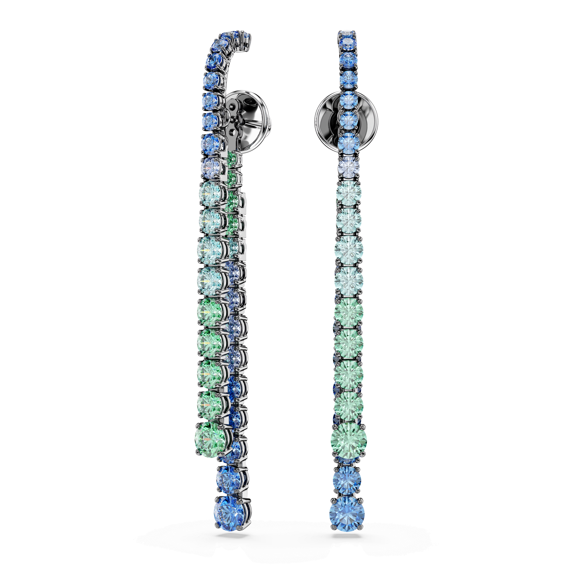 Matrix drop earrings, Gradient of round cuts, Multicolored, Ruthenium plated 5741390