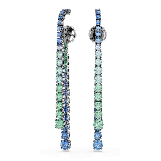 Matrix drop earrings, Gradient of round cuts, Multicolored, Ruthenium plated 5741390