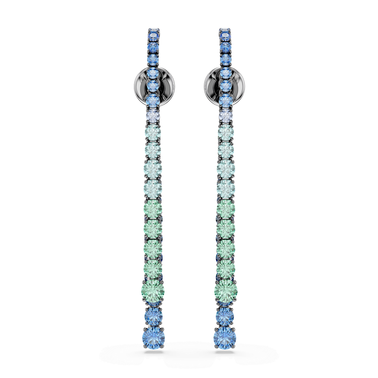 Matrix drop earrings, Gradient of round cuts, Multicolored, Ruthenium plated 5741390