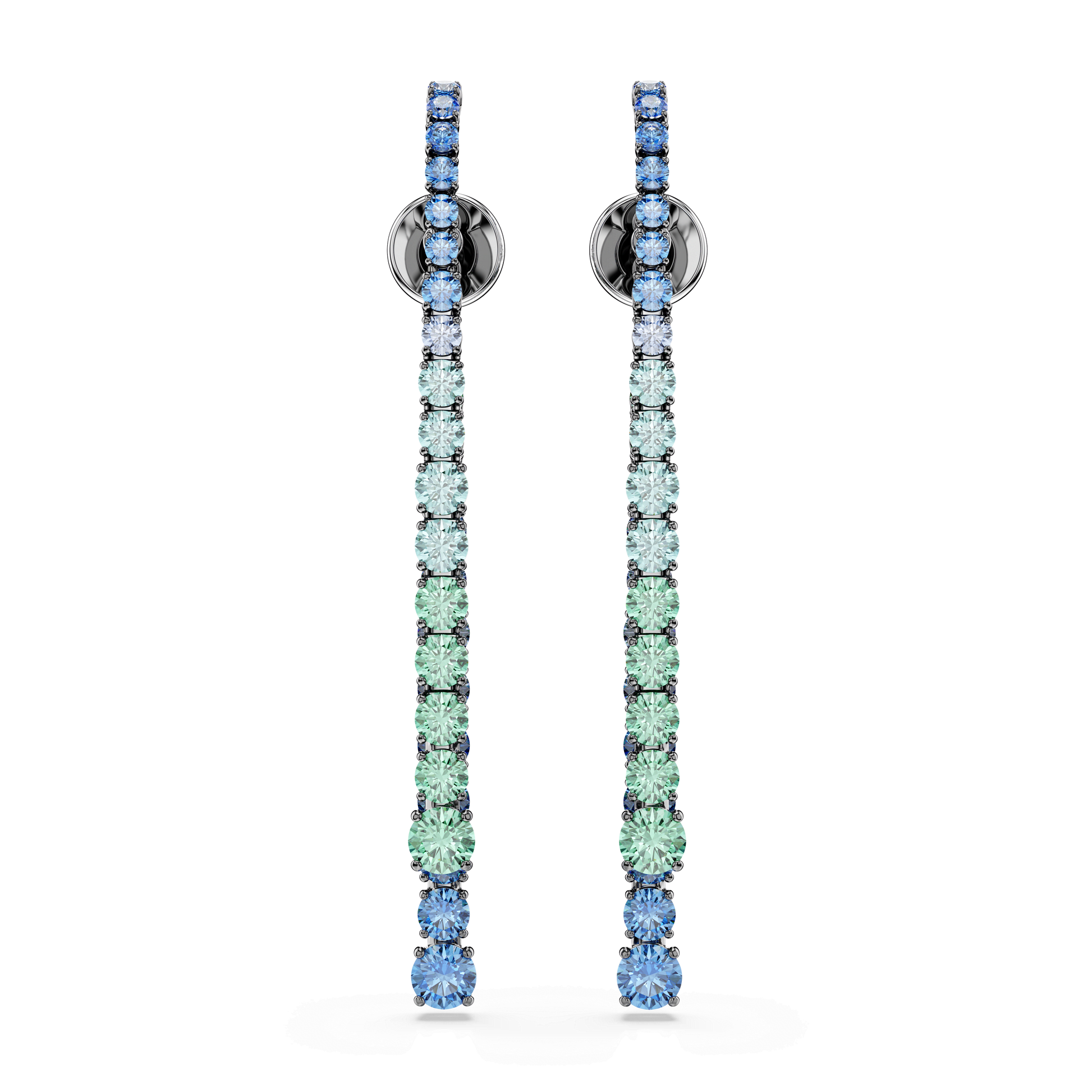 Matrix drop earrings, Gradient of round cuts, Multicolored, Ruthenium plated 5741390