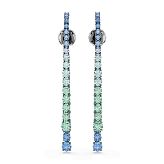 Matrix drop earrings, Gradient of round cuts, Multicolored, Ruthenium plated 5741390