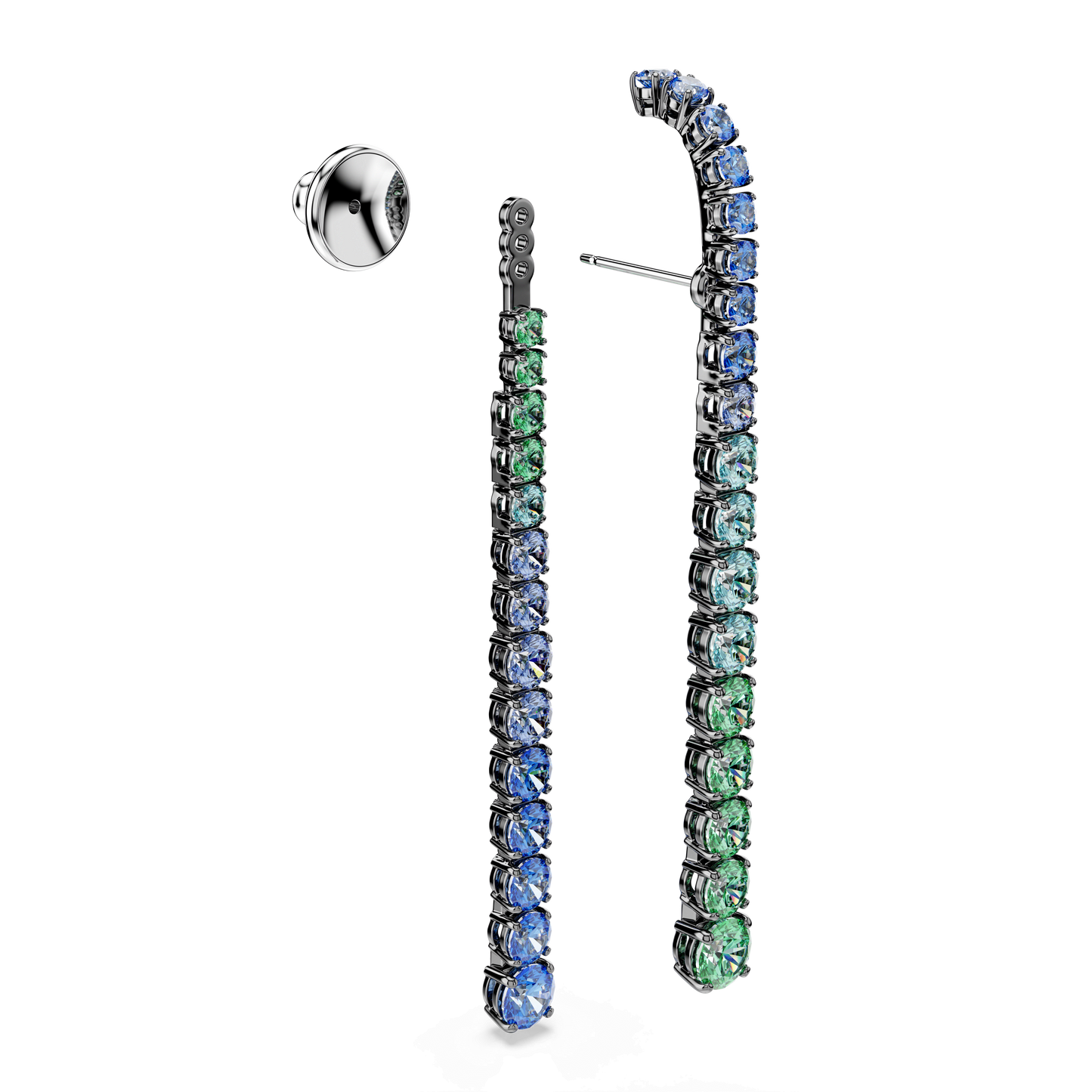 Matrix drop earrings, Gradient of round cuts, Multicolored, Ruthenium plated 5741390