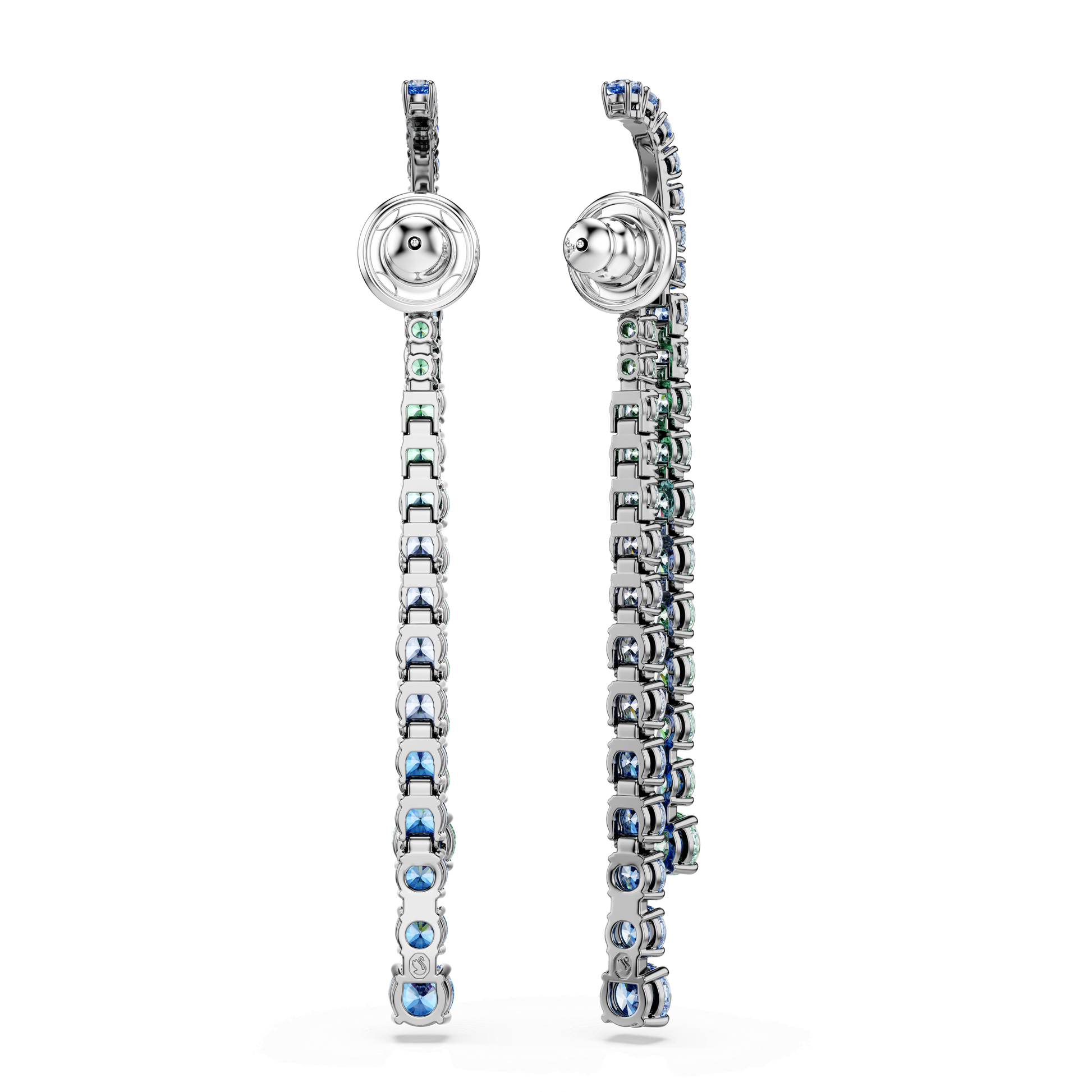 Matrix drop earrings, Gradient of round cuts, Multicolored, Ruthenium plated 5741390