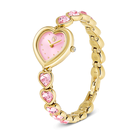 Idyllia Heart watch, Crystal bracelet, Pink, Gold-tone finish 5741519