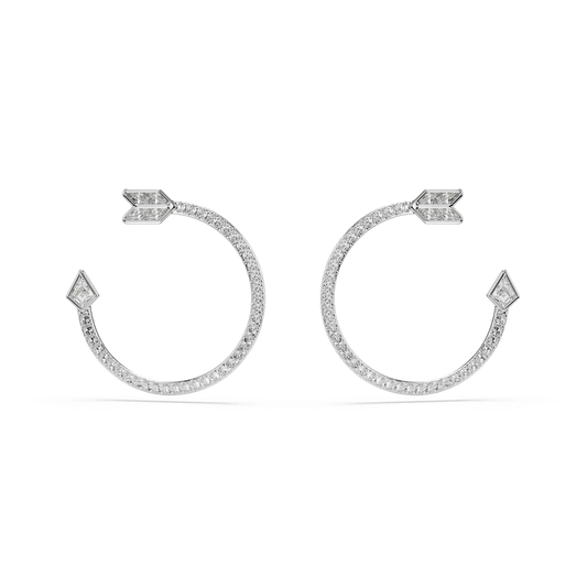 Idyllia hoop earrings, Mixed cuts, Arrow, White, Rhodium plated 5741522