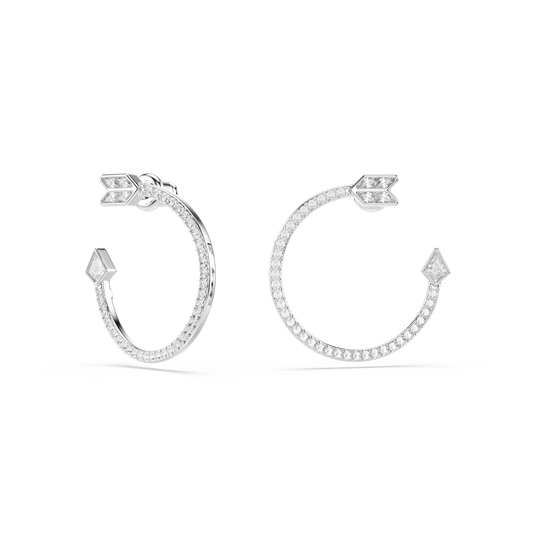 Idyllia hoop earrings, Mixed cuts, Arrow, White, Rhodium plated 5741522