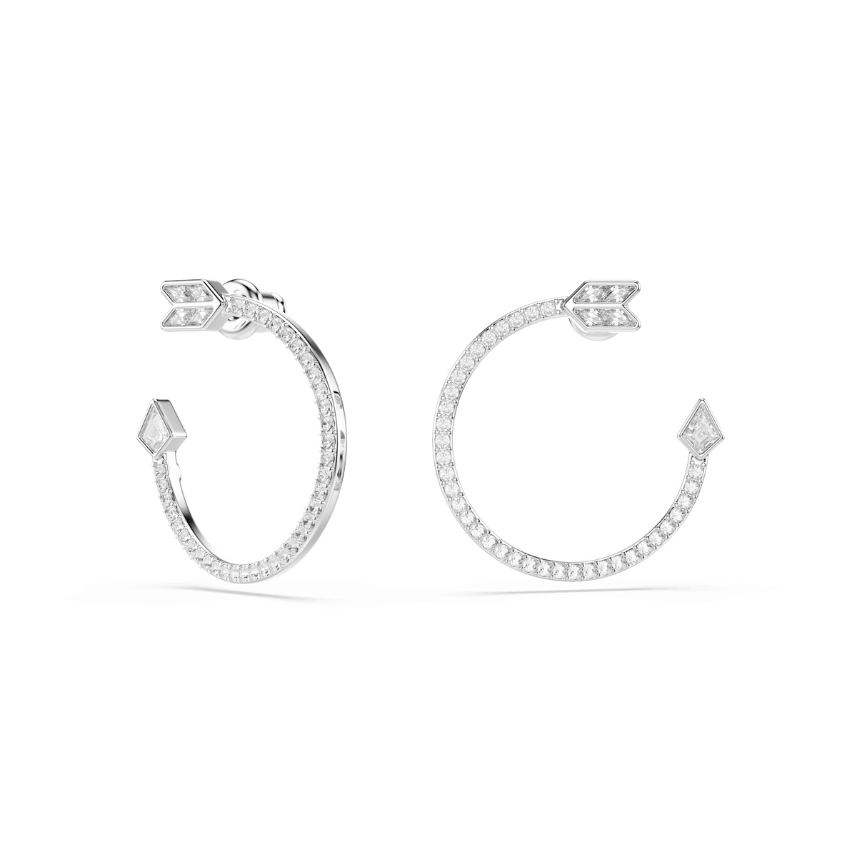 Idyllia hoop earrings, Mixed cuts, Arrow, White, Rhodium plated