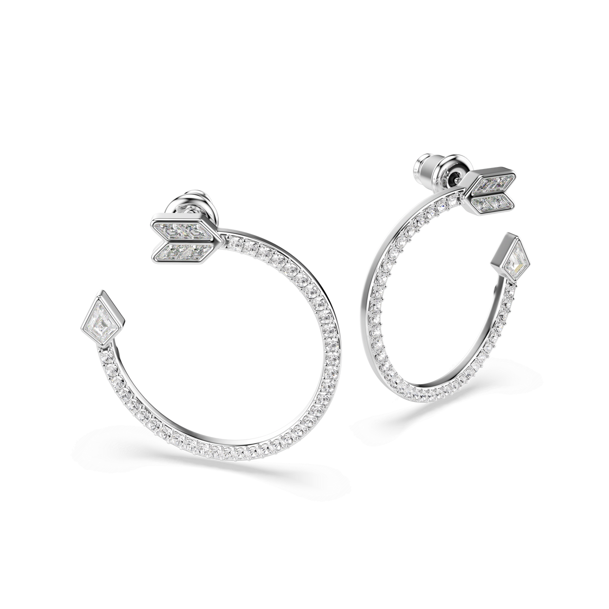Idyllia hoop earrings, Mixed cuts, Arrow, White, Rhodium plated