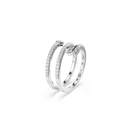 Idyllia motif ring, Mixed cuts, Arrow, White, Rhodium plated