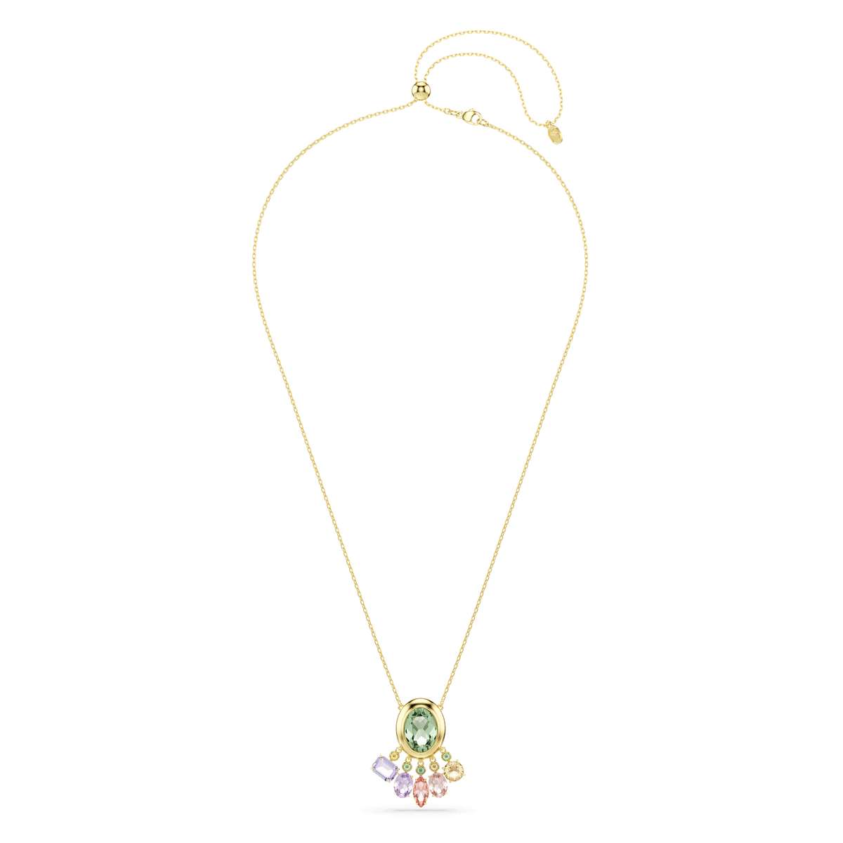 Gema pendant, Mixed cuts, Dangling crystals, Multicolored, 18K gold finish