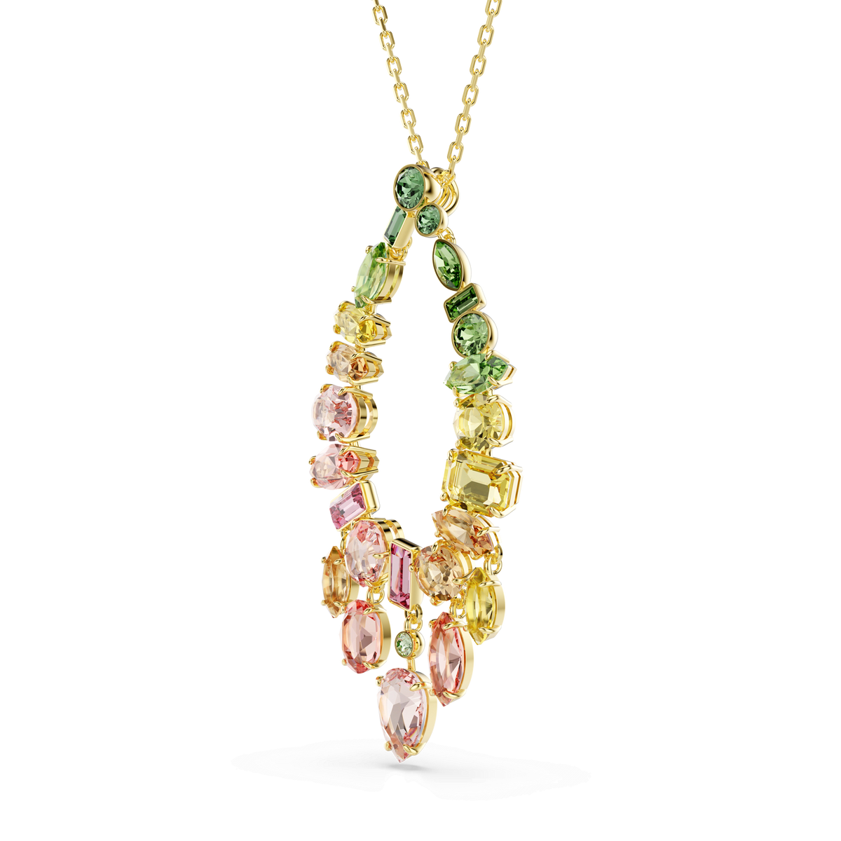 Gema pendant, Mixed cuts, Multicolored, 18K gold finish
