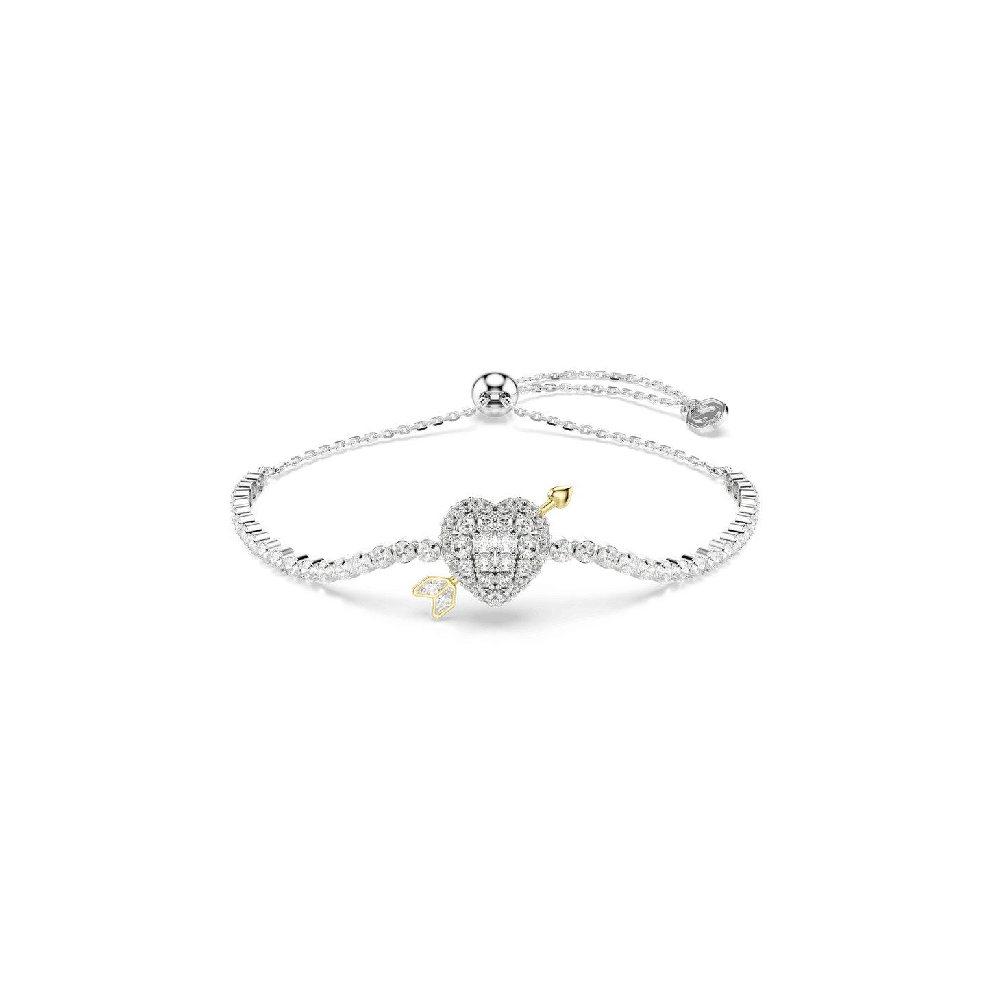 Idyllia bracelet, Mixed cuts, Heart with arrow, White, Rhodium plated 5742022