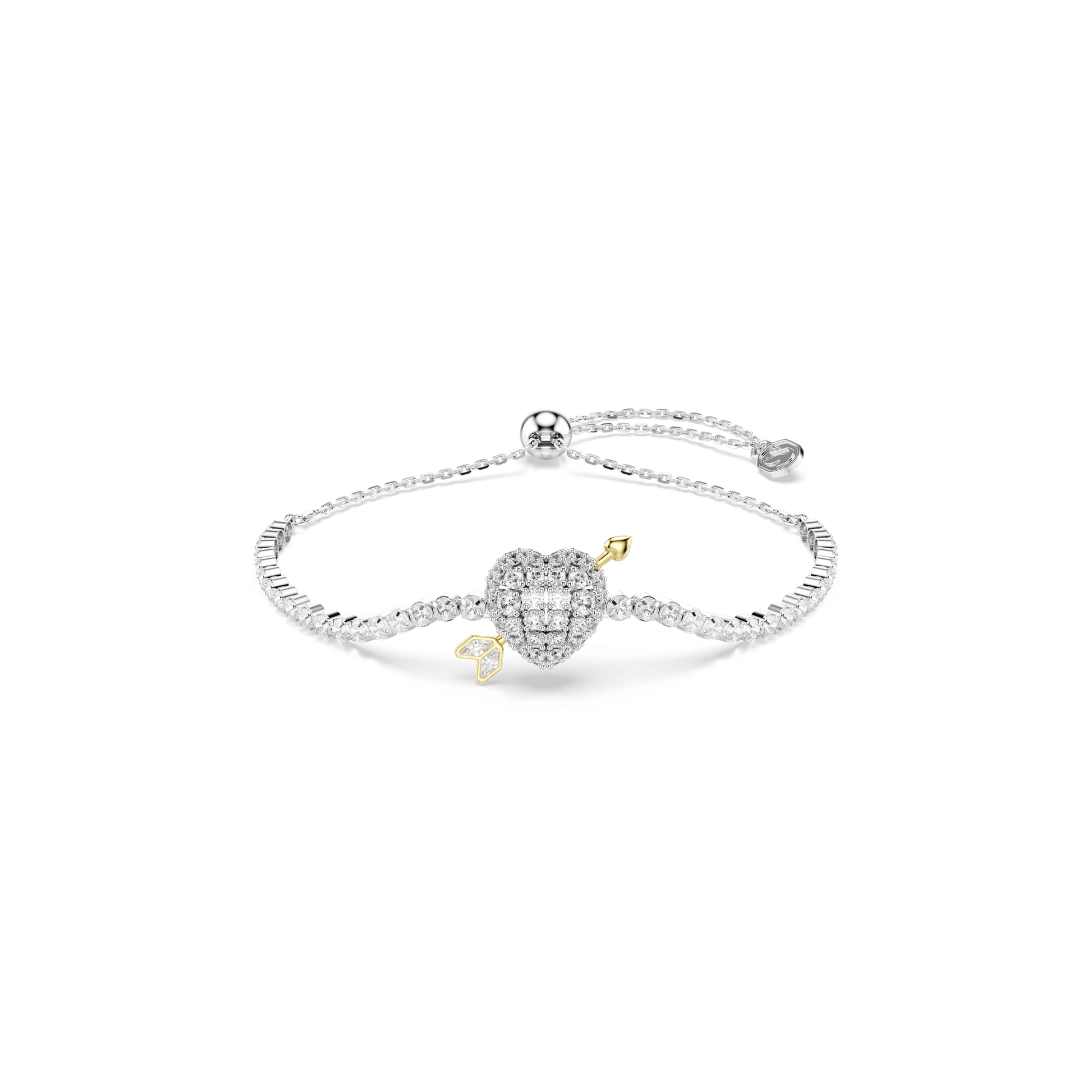 Idyllia bracelet, Mixed cuts, Heart with arrow, White, Rhodium plated 5742022