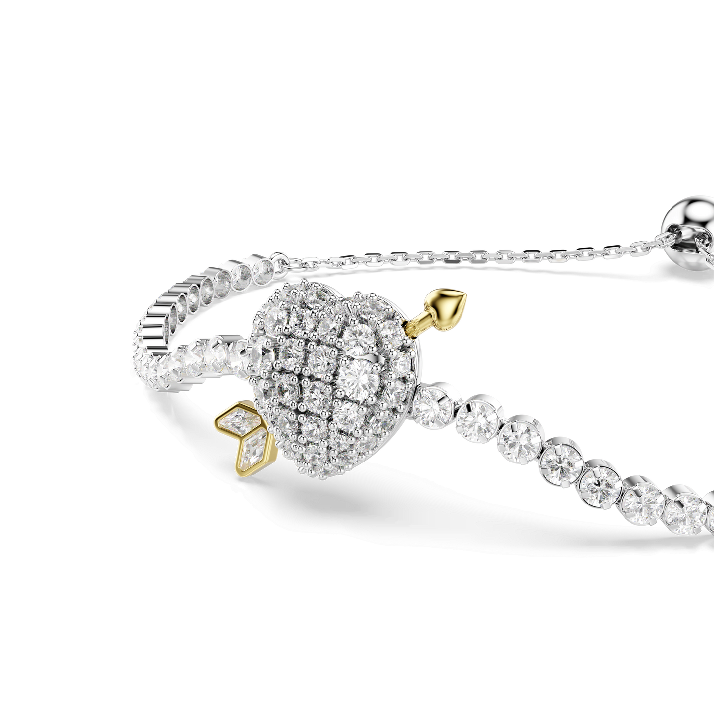 Idyllia bracelet, Mixed cuts, Heart with arrow, White, Rhodium plated 5742022