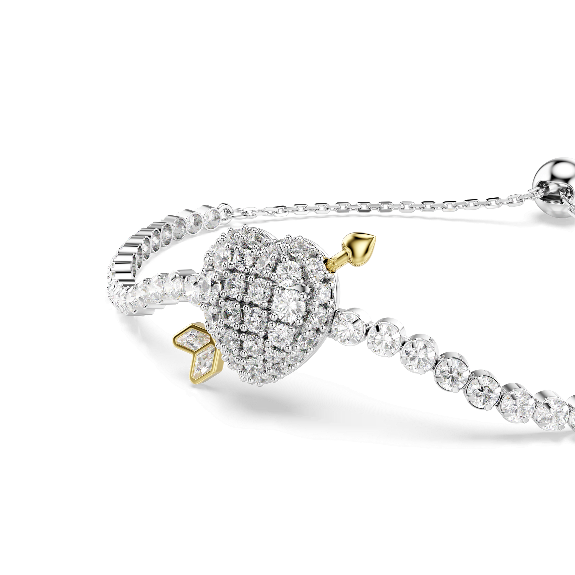 Idyllia bracelet, Mixed cuts, Heart with arrow, White, Rhodium plated 5742022