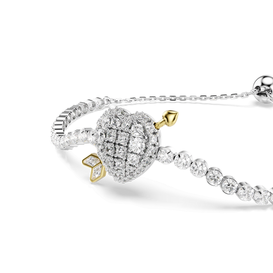 Idyllia bracelet, Mixed cuts, Heart with arrow, White, Rhodium plated 5742022