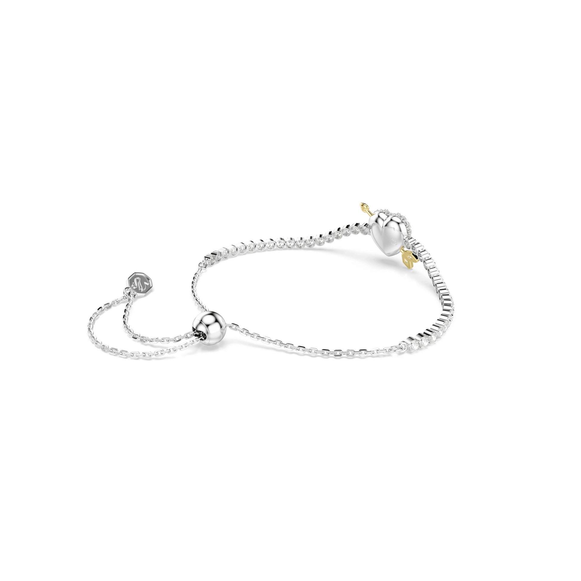 Idyllia bracelet, Mixed cuts, Heart with arrow, White, Rhodium plated 5742022