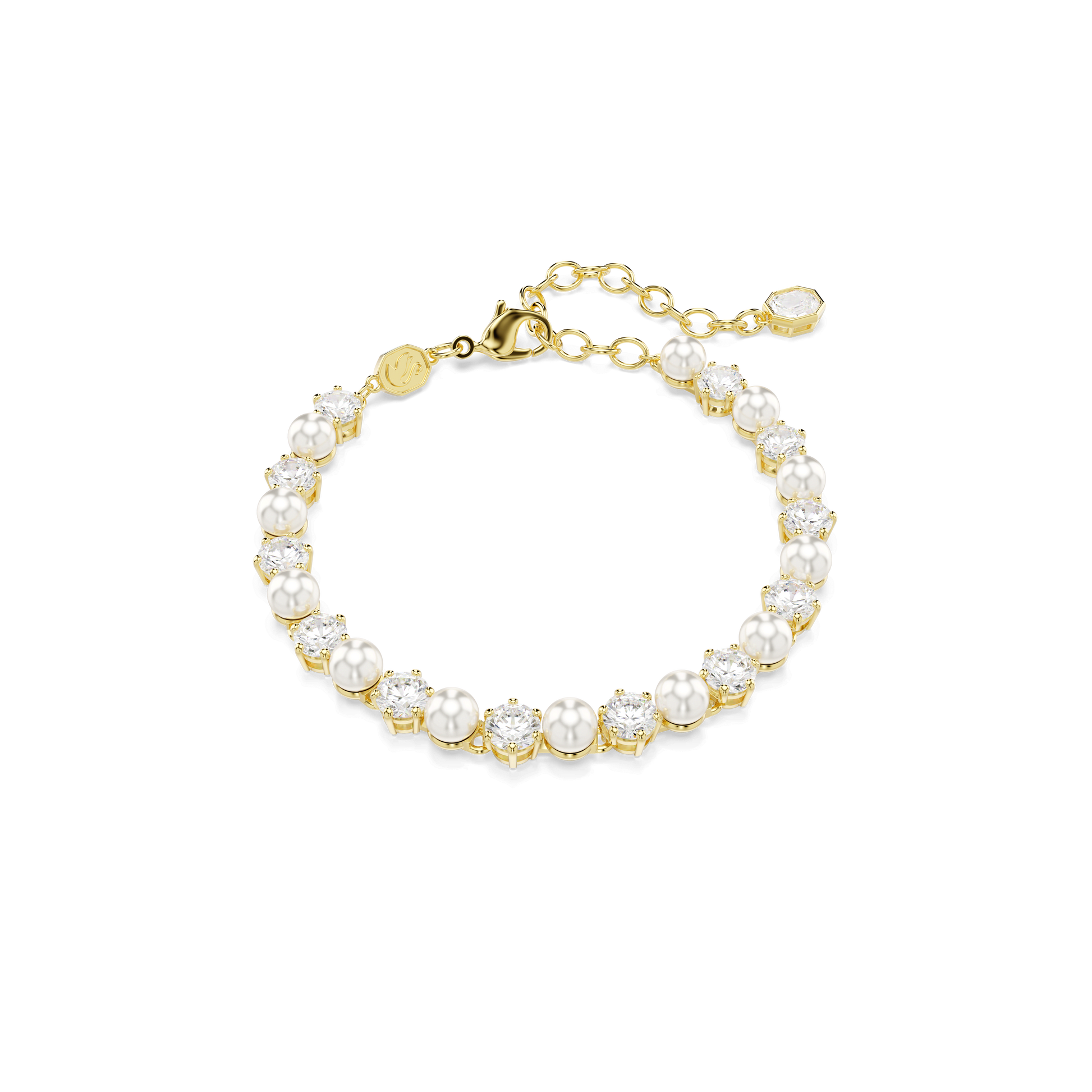 Matrix Tennis bracelet, Crystal pearl, Round cut, White, Gold-tone plated 5742026