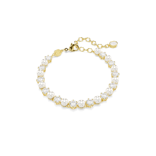 Matrix Tennis bracelet, Crystal pearl, Round cut, White, Gold-tone plated 5742026