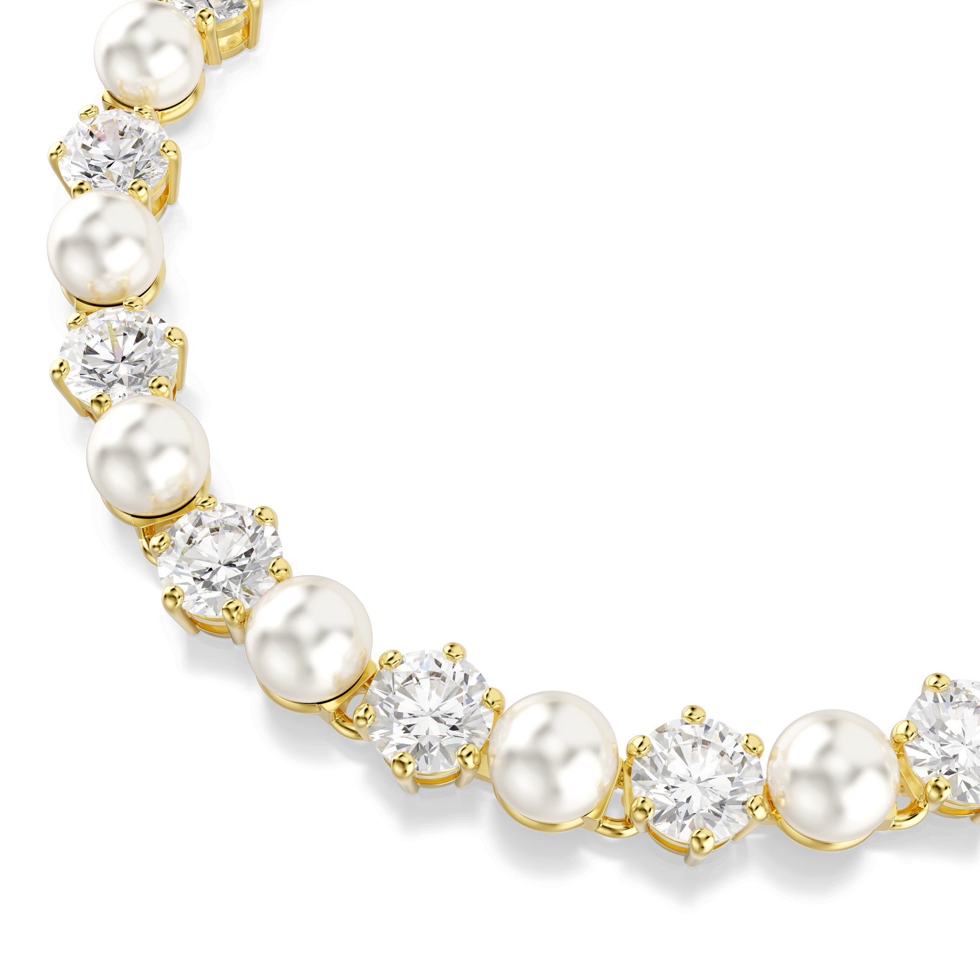Matrix Tennis bracelet, Crystal pearl, Round cut, White, Gold-tone plated 5742026