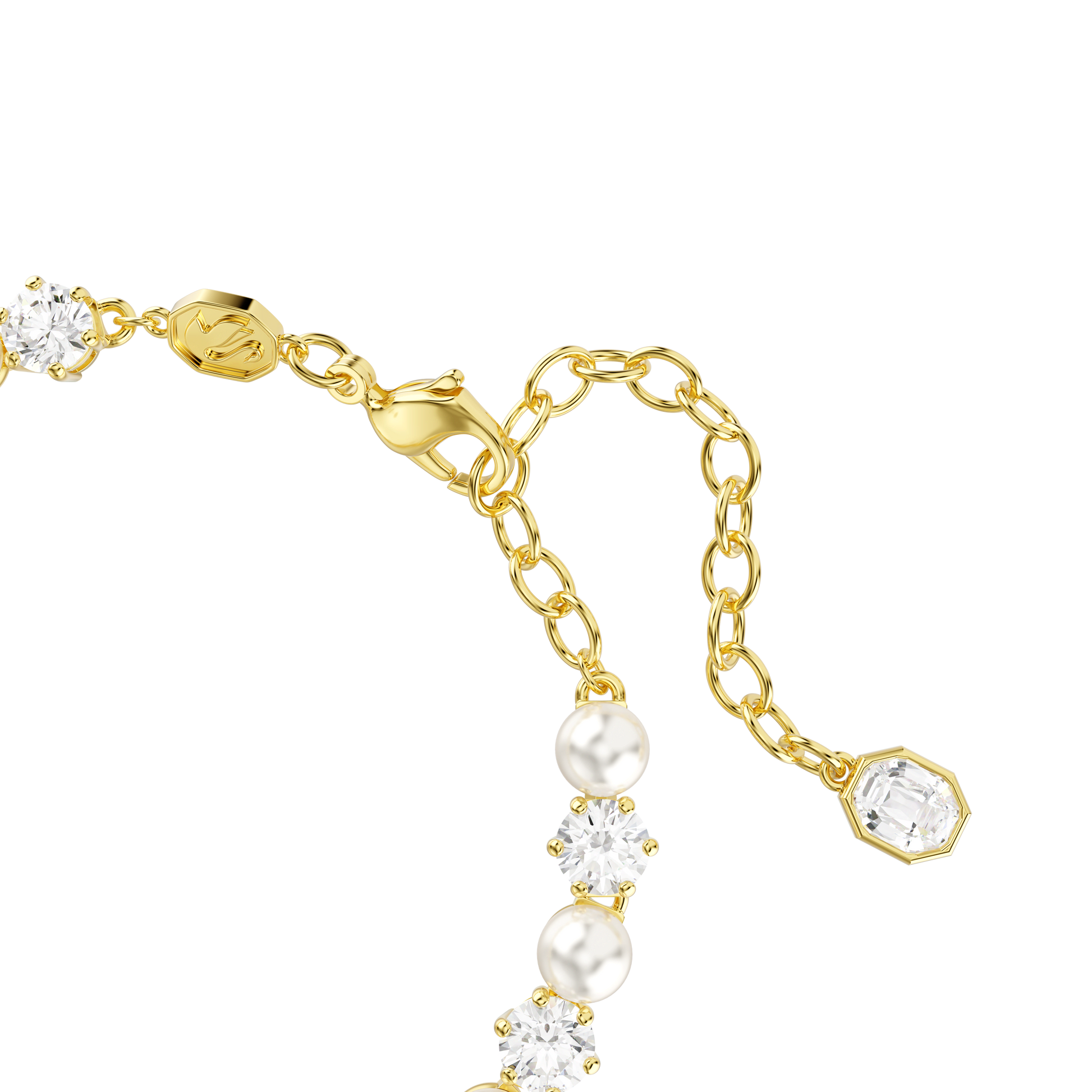 Matrix Tennis bracelet, Crystal pearl, Round cut, White, Gold-tone plated 5742026