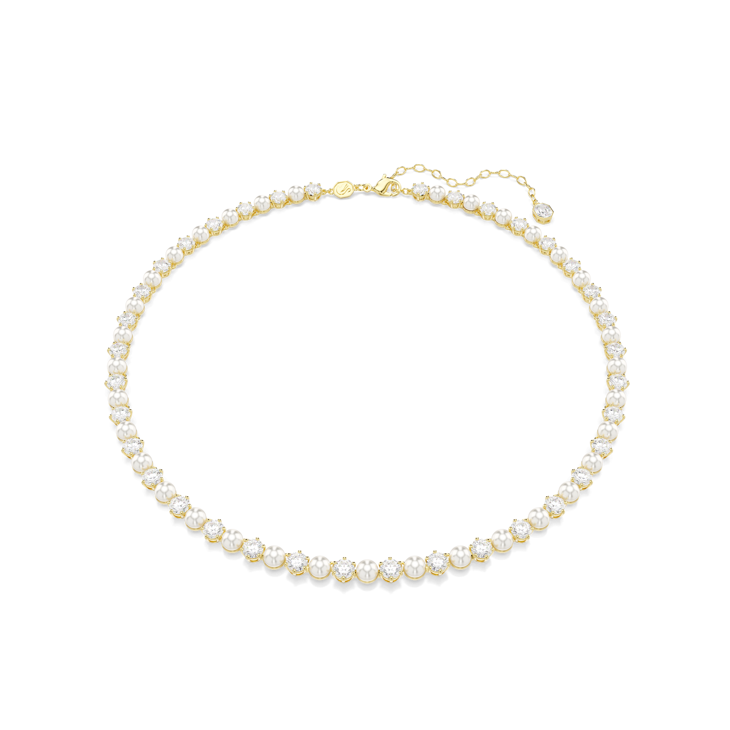 Matrix Tennis necklace, Crystal pearl, Round cut, White, Gold-tone plated 5742039