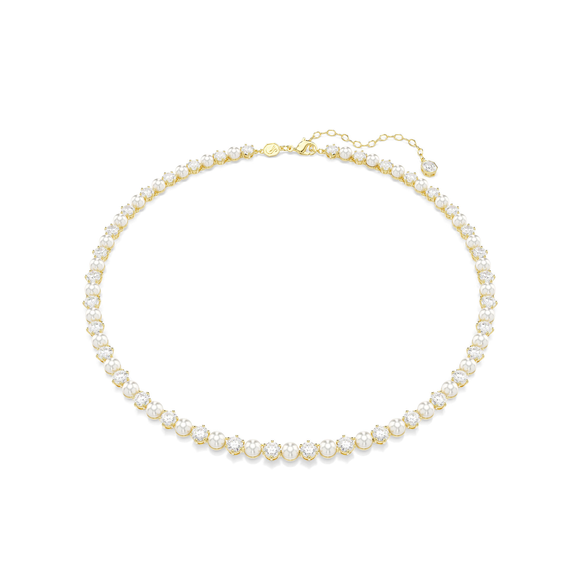 Matrix Tennis necklace, Crystal pearl, Round cut, White, Gold-tone plated 5742039