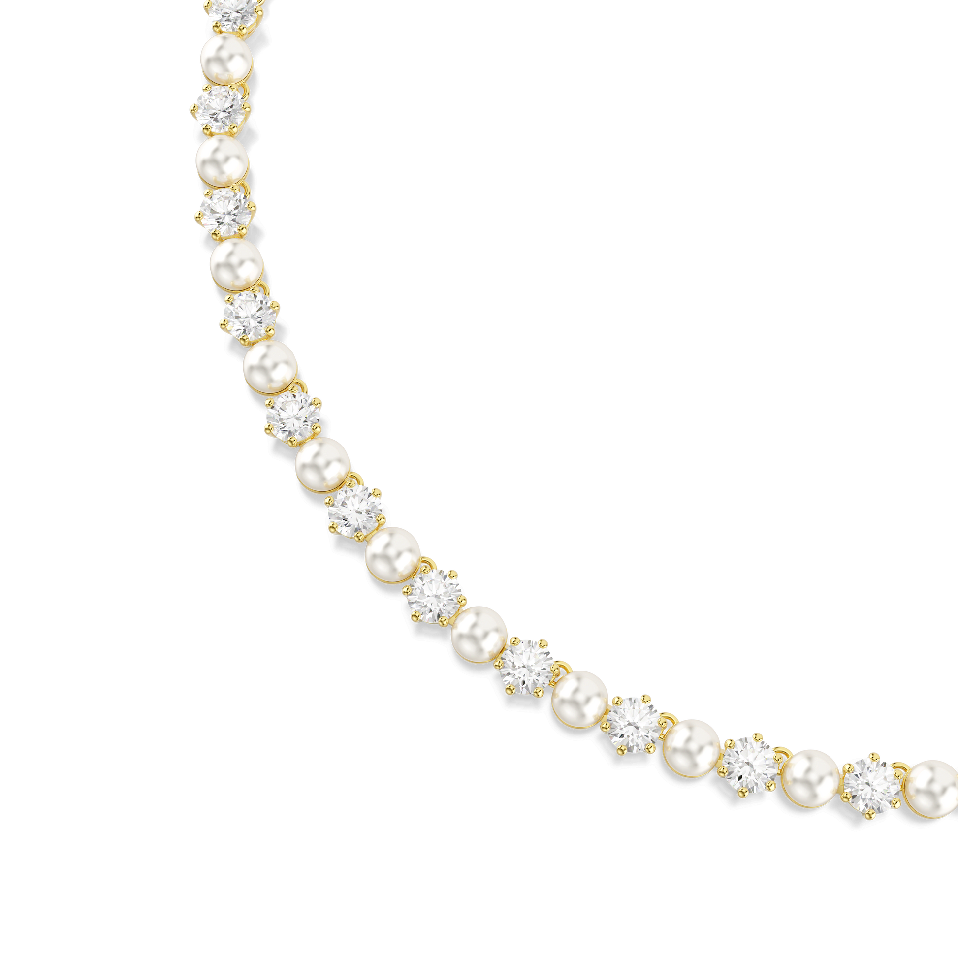 Matrix Tennis necklace, Crystal pearl, Round cut, White, Gold-tone plated 5742039