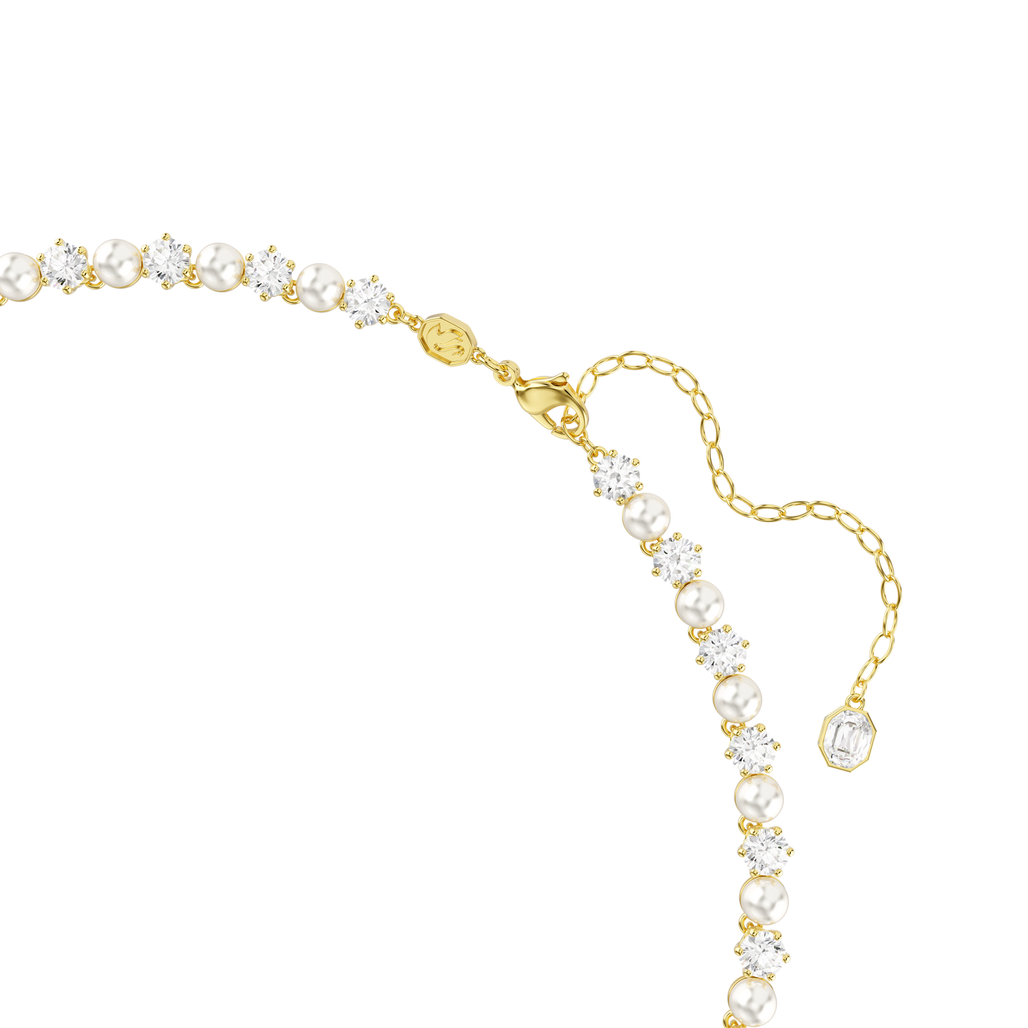Matrix Tennis necklace, Crystal pearl, Round cut, White, Gold-tone plated 5742039