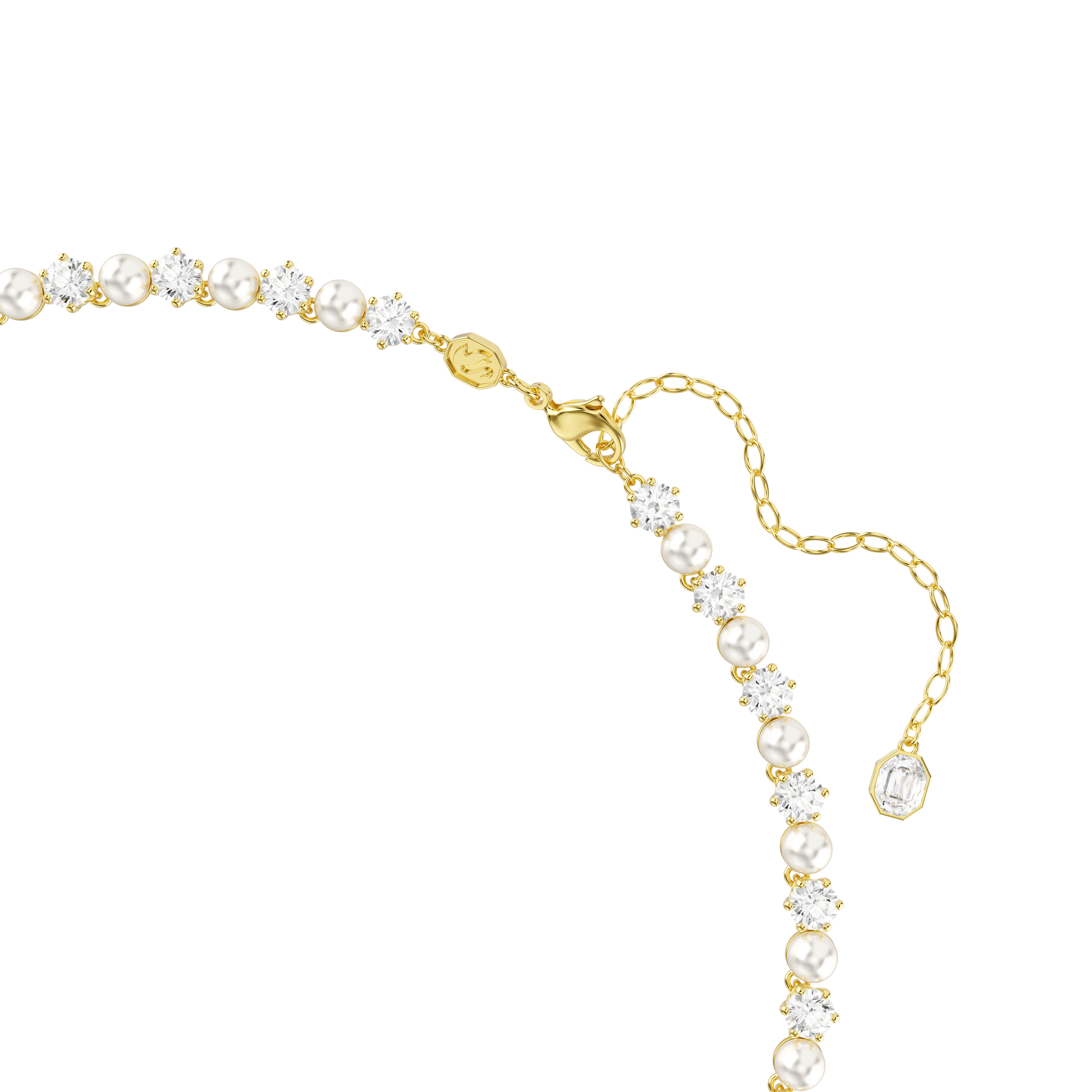 Matrix Tennis necklace, Crystal pearl, Round cut, White, Gold-tone plated 5742039
